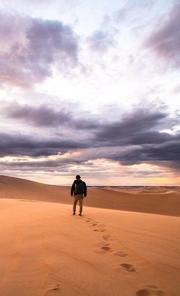 Investing Without an Advisor Depicted by Man Wandering in Desert